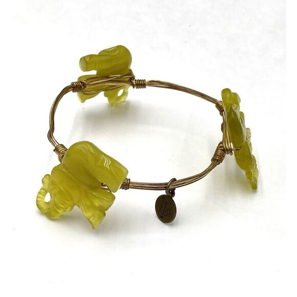 Bourbon and Boweties Bracelet Bangle Green Jade Elephants 7.25” - Picture 8 of 8